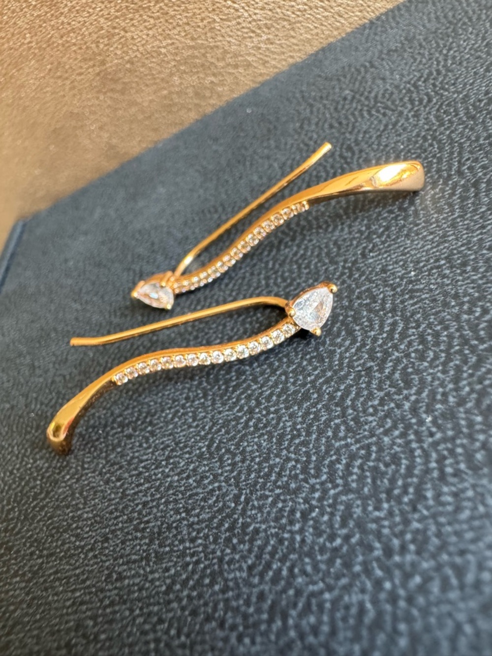 NEW Gold Ear Crawler Earrings Clear Stone Crystal Marquise Climbers NWOT